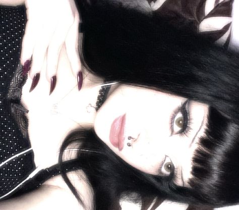 Y2k Bangs Hair, Goth Makeup No Foundation, Black Hair With Micro Bangs, Goth Hair With Bangs, Black Hair Baby Bangs, Quick Goth Makeup, Short Goth Hair With Bangs, Baby Goth Makeup, Black Hair With Bangs Grunge