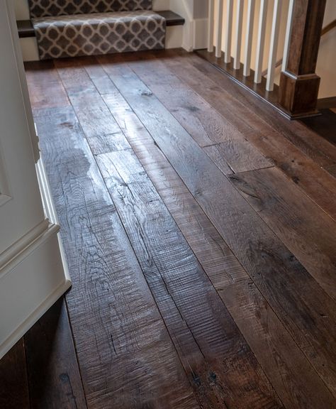 Origine Antique reclaimed French oak flooring planks with their original surface completely left untouched. We clean, denail and carefully remill the unde Whipstaff Manor, French Roof, Antique Wood Floors, Rustic Wood Floors, Reclaimed Wood Floors, Log Cabin Ideas, French Oak Flooring, Wood Floors Wide Plank, Luxury Flooring