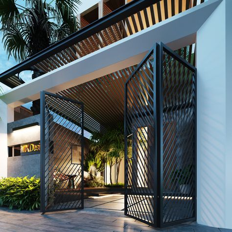 Mix.VR on Behance Gate Design Ideas, Contemporary Gates, Home Gate Design, Gate Designs Modern, Grill Gate Design, Modern Gate, House Main Gates Design, Front Gate Design, Modern Entrance