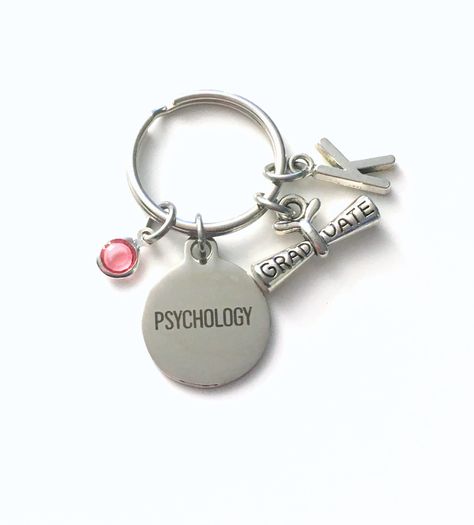 Psychology Keychain, Graduation Gift for Psychologist Key Chain, Psych Student Keyring Initial letter men women her him doctor birthstone by aJoyfulSurprise on Etsy Dream Psychology, Psychology Major, Psychology Student, Planner Charms, Psych, Psychologist, Organza Gift Bags, Purse Charms, Birthstone Charms