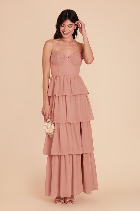 Lola Dusty Rose Chiffon Bridesmaid Dress | Birdy Grey Mulberry Bridesmaid Dresses, Mauve Bridesmaid Dress, Taupe Bridesmaid Dresses, Bridesmaid Dress Chiffon, Blush Pink Bridesmaid Dresses, Ruffle Tiered Dress, Champagne Bridesmaid Dresses, Pink Bridesmaid Dress, Birdy Grey