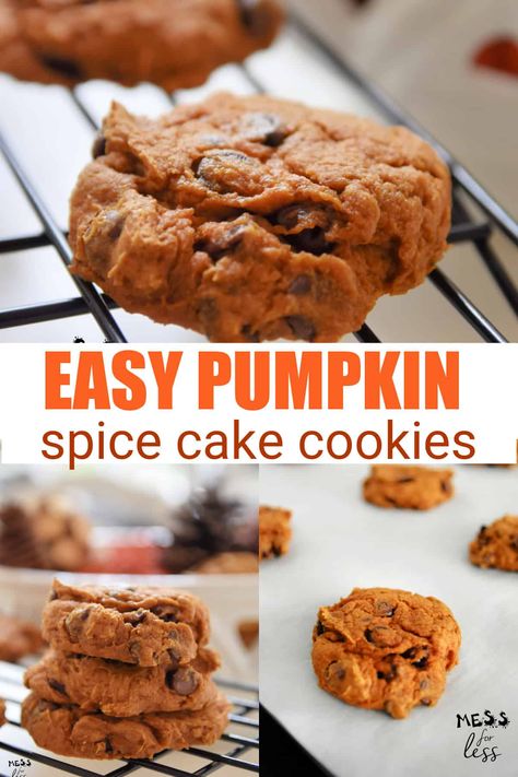 These light and fluffy pumpkin cookies with cake mix are one of our favorite fall flavor combinations. The spice cake mix in this recipe adds a little something extra to the pumpkin cookies and the chocolate chips make them hard to resist! Pumpkin Cookies Spice Cake, Cookies With Spice Cake Mix Boxes, Spice Cookies Recipe Cake Mixes, Pumpkin Pie Spice Cookies, Pumpkin Cookies With Spice Cake, Cookies Made With Cake Mix Boxes, Spice Cake Cookies, Spice Cake Pumpkin, Spice Cake Mix Cookies