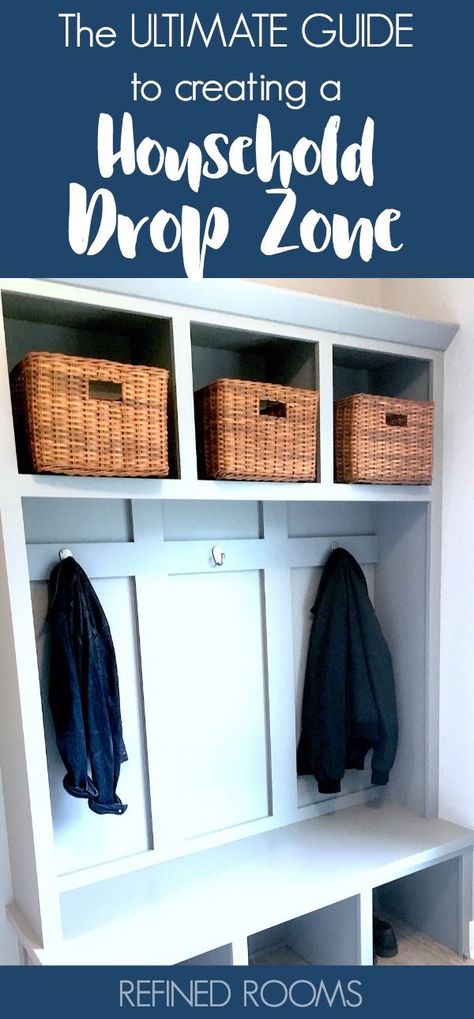 A household drop zone is one of the foundations of an organized home. Create yours today with the help of this Ultimate Guide! | #dropzone #householddropzone #householdorganization #organizingtips #mudroom #RefinedRooms #OrganizeandRefineChallenge Entryway Closet Organization, An Organized Home, Entryway Closet, Mudroom Organization, Mud Room Storage, Mudroom Design, Organized Home, Drop Zone, Small Space Organization