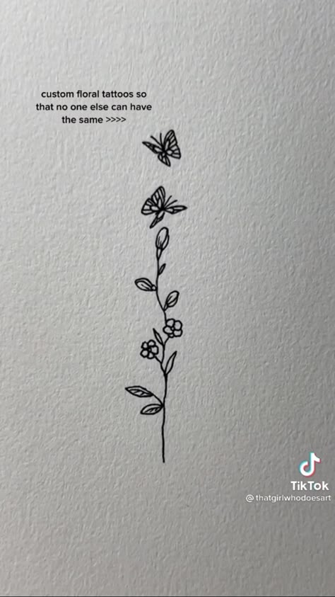 Dainty Vine Tattoo Spine, Flower Tattoos Spine Simple, Tiny Tattoo For Daughter, Small Spine Tattoos For Women Flowers, Flower With Cursive Stem Tattoo, Spine Tattoo Inspo Women, Dainty Floral Spine Tattoos For Women, Simple Back Tattoo Women Spine Flower, Girly Flower Tattoos