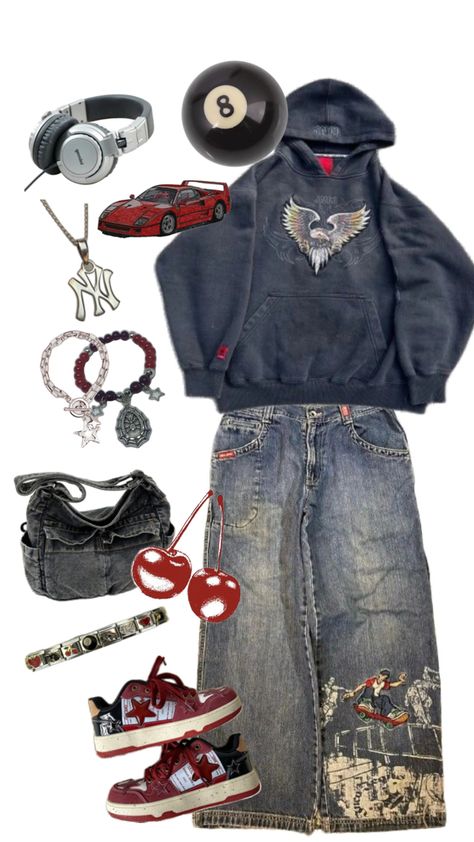 outfit ideas inspo Streetcore Aesthetic Outfit, Streetwear Grunge Outfit, Streetcore Outfit, Streetwear Maximalist, Maximalism Outfit, Alt Streetwear, Hood Fashion, Streetwear Grunge, Drippy Outfit