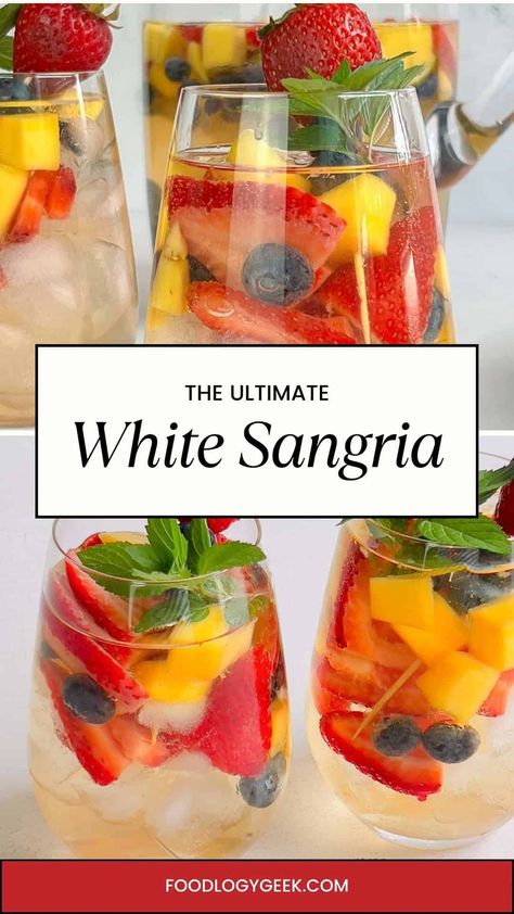 Quench your thirst and elevate your summer gatherings with the refreshing allure of White Wine Sangria! 🍹🍇 Embrace the perfect blend of crisp white wine, succulent fruits, and a touch of sweetness. Don't miss out – sip into sunshine today! ☀️ #WhiteWineSangria #SummerVibes #Cheers Bridal Shower Ideas Succulents, Winter Sangria Recipes White, Best White Sangria Recipe, Easy White Sangria Recipe, Wine Punch Recipes, White Wine Drink, Wine Spritzer Recipe, Champagne Sangria, Wine And Fruit