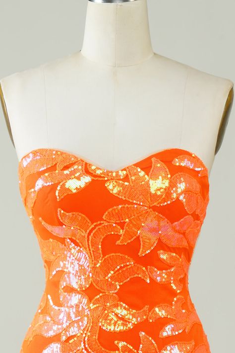 ZAPAKA Women Strapless Orange Tight Homecoming Dress Sequins Sleeveless Cocktail Dress Orange Cocktail Dress Lulus, Glitter Homecoming Dress, Black Lace Formal Dress, Black Lace Evening Dress, Tight Homecoming Dress, Red Lace Prom Dress, Burgundy Homecoming Dresses, Sparkly Prom Dresses, Floral Prom Dresses