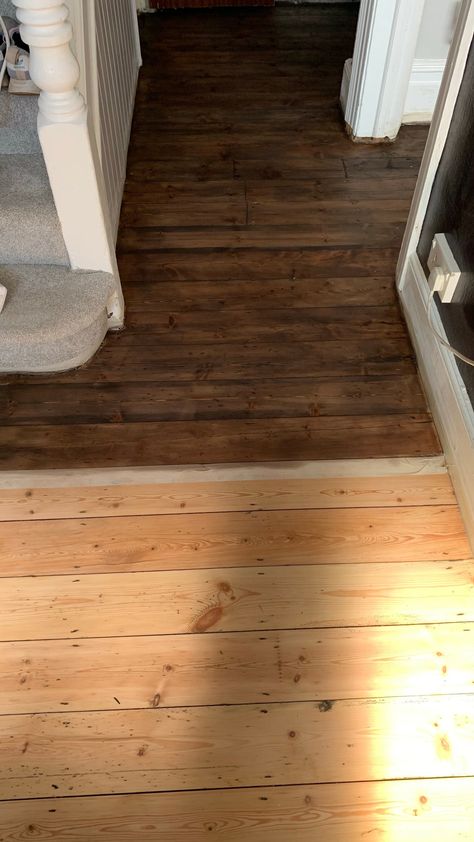 Dark Hardwood Floors Kitchen, Dark Floorboards, Painted Hardwood Floors, Dark Oak Flooring, Dark Wooden Floor, Pine Wood Flooring, Floor Restoration, Victorian Floor, Dark Hardwood