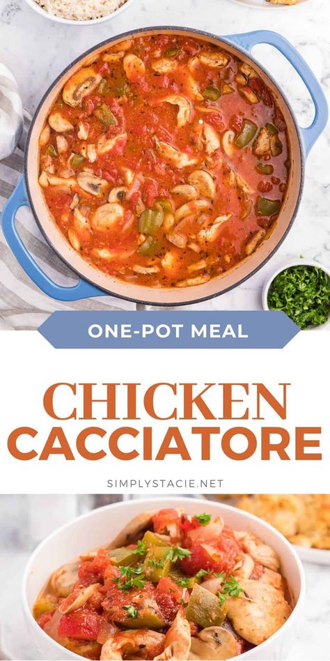 Chicken Green Peppers, Cacciatore Recipes, Chicken Cacciatore Recipe, Chicken Skillet Recipes, Italian Dinner Recipes, Favorite Recipes Chicken, Canned Tomatoes, Chicken Cacciatore, Chicken Entrees