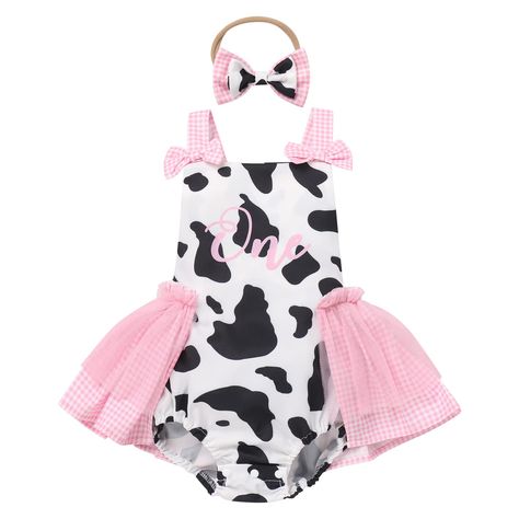 Cow Print Cookies Pink, One Year Old Cowgirl Outfit, One Year Old Cow Birthday Party, Cow Theme First Birthday Girl, First Birthday Cow Theme, Cow Theme First Birthday, Cow 1st Birthday Girl, Cow First Birthday Girl, Holy Cow Costume