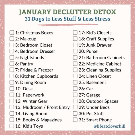 January Declutter Detox: 31 Days to Less Stuff & Less Stress in Your Home - Life at Cloverhill January Declutter, Salvaged Windows, New Books To Read, Cozy Little House, Winter Decorating, Organized Home, Clean Space, Kid Closet, Journal Writing Prompts