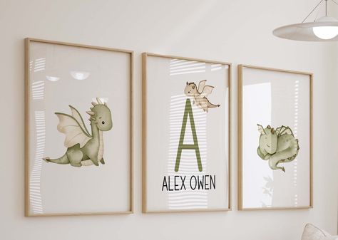 A set of 3 beautiful vibrant Dragon  nursery prints  Frames are **NOT** Included Details: Our designs are printed in-house using a professional-grade printer.  You can choose from the following sizes: 8x10 and 11x14  - are printed on our beautiful thick paper stock that has a subtle shine ( a customer favorite!) The material of the paper stock really allows the colors on the prints to pop. These will be shipped flat using waterproof casing and rigid mailers. Sizes: 16x20, 18x24, 24x36 - Printed Diy Kids Decor, Transportation Nursery, Nursery Prints Girl, Dragon Nursery, Baby Dragons, Boy Room Decor, Floral Nursery Decor, Safari Animals Nursery, Nursery Wall Art Boy