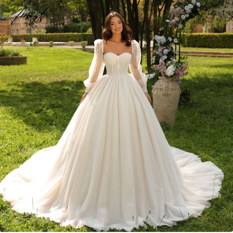 Elegant Wedding Dresses Strapless Detachable Long Sleeve Beaded Corset Style Bridal Gown Soft Wedding Dress With Sleeves, Wedding Dress Sweetheart Neckline With Sleeves, Sweetheart Long Sleeve Wedding Dress, Princess Wedding Dresses With Puffy Sleeves, Corset Wedding Gown With Sleeves, Corset Wedding Dress Long Sleeve, Fairytale Wedding Dress With Sleeves, Poofy Sleeve Wedding Dress, Wedding Dresses Puffy Sleeves