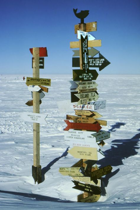 Direction Signs at the South Pole. Mile marker signs put up by people stationed , #Affiliate, #Pole, #Mile, #marker, #Direction, #Signs #ad Christmas Directional Signs Arrows, Mile Marker Signs, North Pole Sign Drawing, North Pole Directional Signs, North Pole Map Illustration, Direction Signs, Snow Signs, Ap Drawing, Work Decor