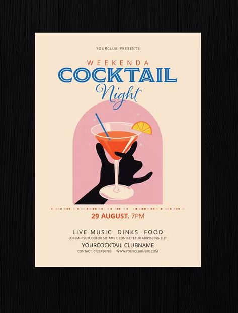 Cocktail Festival Poster, Cocktail Night Invite, Cocktail Party Poster, Cocktail Flyer, Mojito Poster, Summer Cocktail Menu, Cocktail Graphic, Bar Flyer, Graphic Design Invitation