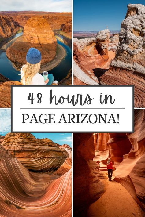 Two Days in Page Arizona: The Best Itinerary for Adventure Lovers! Click through for everything you need to know about visiting Page AZ including tips on Horseshoe Bend, Antelope Canyon, The New Wave, White Pocket, Lake Powell, and The Wave in Arizona! Don't miss this spot on your southwest road trip! #arizona #pagearizona #madetoexplore #antelopecanyon #thewaveaz The Wave Arizona, Page Az, Arizona City, Arizona Road Trip, Page Arizona, Usa Travel Guide, Lake Powell, Arizona Travel, American Southwest