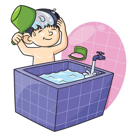 Premium Vector | Illustration of cute cartoon boy bathing with a dipper Birds Cartoon, Icon Ig, Foto Cartoon, Cartoon Download, Cartoon Boy, Poses Reference, Graphic Editing, Anime Poses Reference