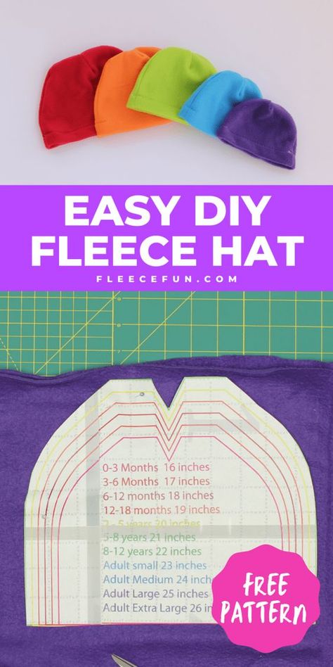 Winter Hat Sewing Pattern, Fleece Hat Tutorial, Fleece Sewing, Fleece Hat Pattern, Fleece Sewing Projects, Fleece Crafts, Fleece Projects, Fleece Beanie, Sewing Hats