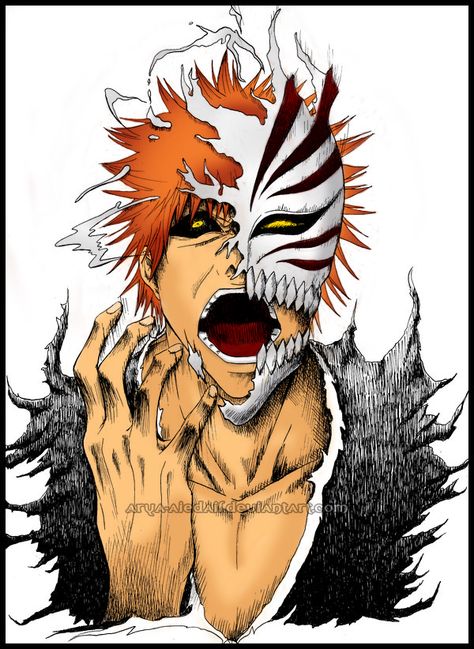 Hollow Ichigo Ichigo Hollow Mask, Hollow Ichigo, Ichigo Kurosaki Wallpaper, Tato Ikan Koi, Bleach Drawing, Ikan Koi, Bleach Anime Art, Kurosaki Ichigo, Ichigo Kurosaki