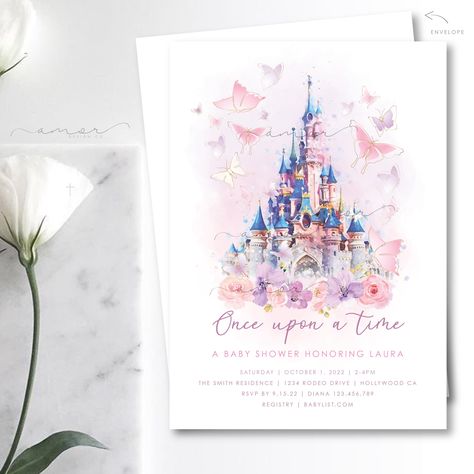 First Birthday Minimalist, Fairytale Baby Shower, Fairytale Storybook, Birthday Minimalist, Crown Baby Shower, Invitation First Birthday, Disney Princess Babies, Princess Fairytale, Princess Invitations