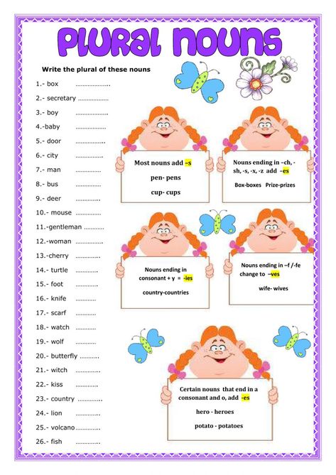 Plural E Singular, Irregular Plural Nouns Worksheet, Nouns Exercises, Plurals Worksheets, Plural Nouns Worksheet, Ingles Kids, Plural Noun, Irregular Plurals, Materi Bahasa Inggris