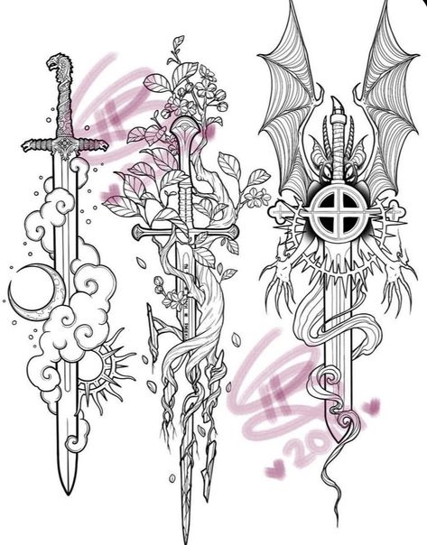 Dagger Drawing, Fantasy Blade, 16 Tattoo, Fantasy Tattoos, Muster Tattoos, Inspiration Tattoos, Dagger Tattoo, Crown Tattoo, Tattoo Portfolio