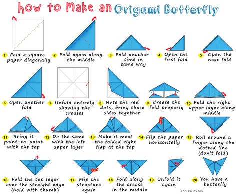 How to Make an Origami Butterfly | Cool2bKids Origami Easy Step By Step Butterfly, How To Fold Butterflies, Oragomi Butterfly Step By Step, Butterfly Origami Step By Step, Origami Butterflies Easy, Gum Wrapper Origami Butterfly, Making Paper Butterflies, Simple Origami Butterfly, How To Make Paper Butterfly Step By Step