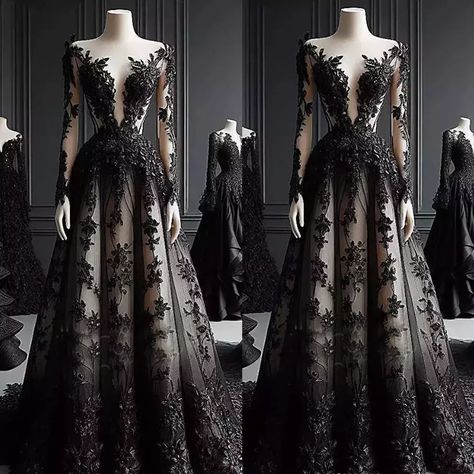 Gothic Champagne and Black Wedding Dresses Long Sleeves Lace Appliques Bridal | eBay Sheer Black Wedding Dress, Black Lace Gown Long Sleeve, Gothic Vampire Wedding Dress, Black 2 Piece Wedding Dress, Black Mesh Wedding Dress, Black Lace Mermaid Wedding Dress, Dark Wedding Dress Black Laces, Black Witchy Wedding Dresses, Goth Vintage Wedding