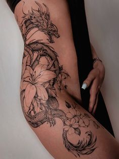 Unique Small Tattoo, Dragon Tattoo For Women, Dragon Tattoos, Hip Tattoos Women, Red Ink Tattoos, Leg Tattoos Women, Cute Tattoos For Women, Back Tattoo Women, Dainty Tattoos