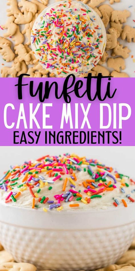 Funfetti Dip Recipe - Eating on a Dime Funfetti Dip Recipe, Cake Mix Dip, Funfetti Cake Mix Recipes, Funfetti Dip, Fun Easy Desserts, Easy Dessert Dips, Dessert Dip Recipes, Dip With Cream Cheese, Finger Desserts