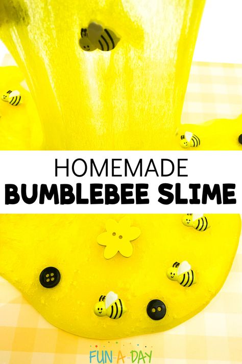 You only need a few simple ingredients to make this homemade bee slime with the kids. Perfect as part of your next preschool insect theme or just because the kids love slime. Preschool Insects Activities, Summer Lesson Plans, Bumble Bee Craft, Lesson Plan Ideas, Bee Crafts For Kids, Insects Preschool, Bee Activities, Bumble Bee Art, Bee Theme Party