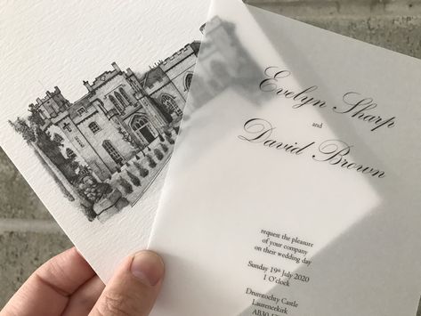 Pencil sketch of Drumtochty Castle with vellum overlay Save The Dates With Vellum, Drumtochty Castle Wedding, Drumtochty Castle, Vellum Overlay, Bespoke Wedding Stationery, Castle Wedding, Bespoke Wedding, Wedding Invites, Wedding Saving