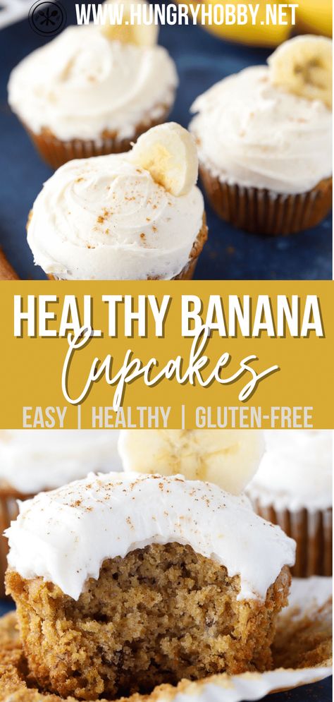 Healthy Banana Dessert Recipes Easy, Gluten Free Banana Cupcakes, Healthy Banana Cupcakes, Oat Flour Cupcake Recipes, Healthy Oat Cupcakes, Vegan Banana Cupcakes, Banana Cupcakes Healthy, Oats Cupcakes Healthy, Healthy Cupcakes For Kids