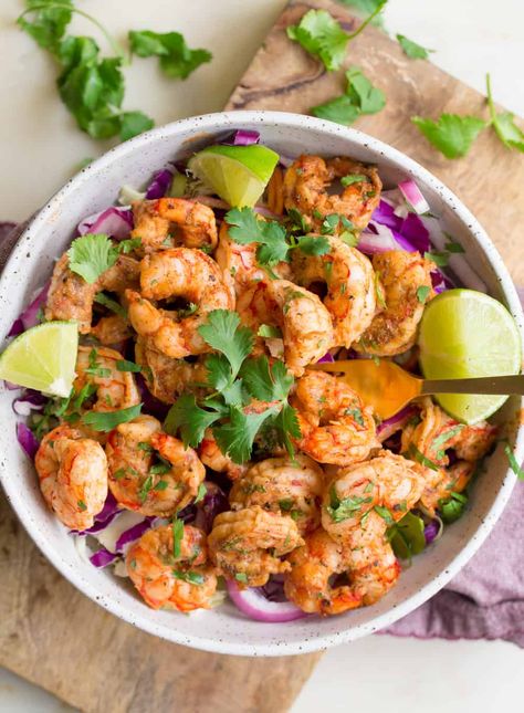 Tequila Lime Shrimp Bowls - Wholesomelicious Tequila Lime Shrimp, Shrimp Bowls, Shrimp Pasta Recipe, Cilantro Lime Cauliflower Rice, Cilantro Lime Slaw, Lime Shrimp, Pickled Red Onions, Paleo Dinner, Cilantro Lime