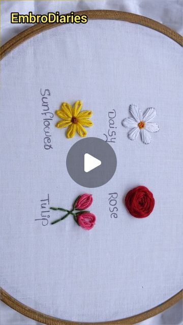 Tulip Flower Embroidery Design, How To Make Embroidery Flowers Easy, Embroidery Designs Easy Flowers, Simple Cute Embroidery Designs, Embroidery Inspiration Easy, Hand Embroidery Designs Easy, Easy Flower Embroidery Designs, Easy Beginner Embroidery Pattern, Embroidery Videos For Beginners