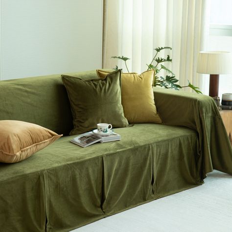 Velvet Couch Cover, Green Sectional, Sectional Covers, Tan Sofa, Sofa Pictures, Green Velvet Sofa, Velvet Couch, Made Furniture, Green Sofa