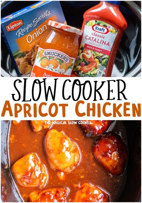 Slow Cooker Apricot Chicken - The Magical Slow Cooker Apricot Crockpot Chicken, Crock Pot Apricot Chicken, Slow Cooker Apricot Chicken, Apricot Chicken Recipes, Tangy Chicken, Magical Slow Cooker, Tortilla Bowls, Chicken Crockpot Recipes Easy, Apricot Chicken