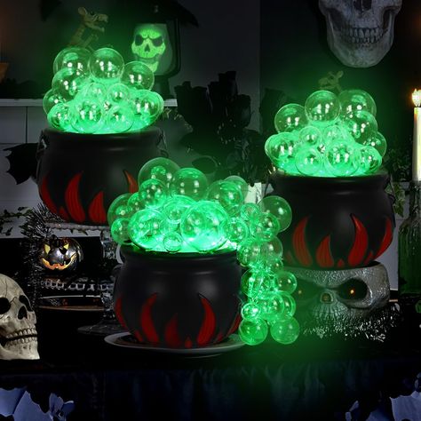 PRICES MAY VARY. 【Halloween DIY Bubbling Cauldron 】Each pack totally includes 3pcs Halloween witch cauldrons(5.7 x 4Inch) , 48 clear balls，The transparent balls are available in five sizes (2cm-6cm/0.78in-2.36in), allowing you to create different bubbling effects，1PCS 118-inch green light string (Battery not included), and 1pack Cotton filler .The lighted black witch bubbling cauldron will add a splash of color and atmosphere to Halloween. 【Premium Material】The Halloween Black Cauldron is design Radioactive Halloween Decorations, Witch Cauldron Decoration, Halloween Themed Decorations, Hocus Pocus Decorations, Zombie Ideas, Halloween Witch Cauldron, Halloween Table Centerpieces, Bubbling Cauldron, Vintage Spooky