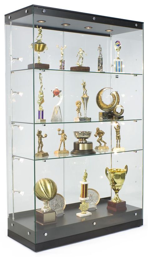 This award display is 48" wide and has side & top lighting Award Shelves, Trophy Display Shelves, Trophy Cabinets, Trophy Display Case, Trophy Stand, Trophy Wall, Trophy Shelf, Superhero Superman, Sport Rack