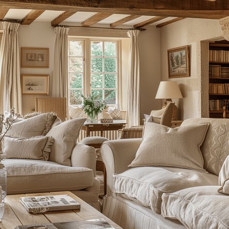 How To Get The Look of The Classic English Countryside Cottage Cottage Sofas Country, English Cottage Countryside, Cottage Inside Interiors, English Countryside Cottage Interior, English Countryside Interior Design, Cozy Beige Living Room, Cottage Lounge Ideas, English Style Living Room, Cottage Interiors Living Rooms