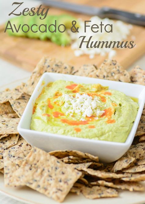 Zesty Avocado and Feta Hummus. It's like guacamole and hummus had a delcious baby! One of the best hummus recipes out there. Feta Hummus, Hummus Healthy, The Best Hummus, Best Hummus, Cheese Spreads, Healthy Potato, Hummus Recipes, Metabolism Diet, Healthy Vegetable Recipes