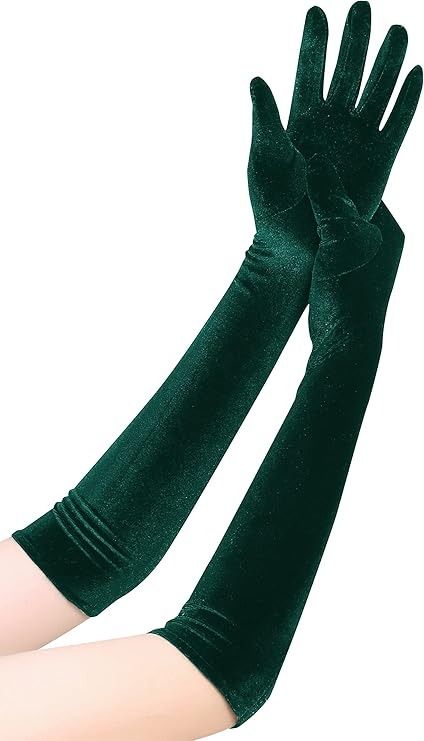 Amazon.com: EORUBE Long Opera Gloves for Women Velvet Gloves 1920s Flapper Stretchy Elbow Length Halloween Costume Gloves (Dark Green) : Clothing, Shoes & Jewelry Roaring 20s Dresses, 1920s Themed Party, Velvet Gloves, 20s Dresses, Green Gloves, Costume Gloves, Solo Costume, Gloves For Women, Opera Gloves