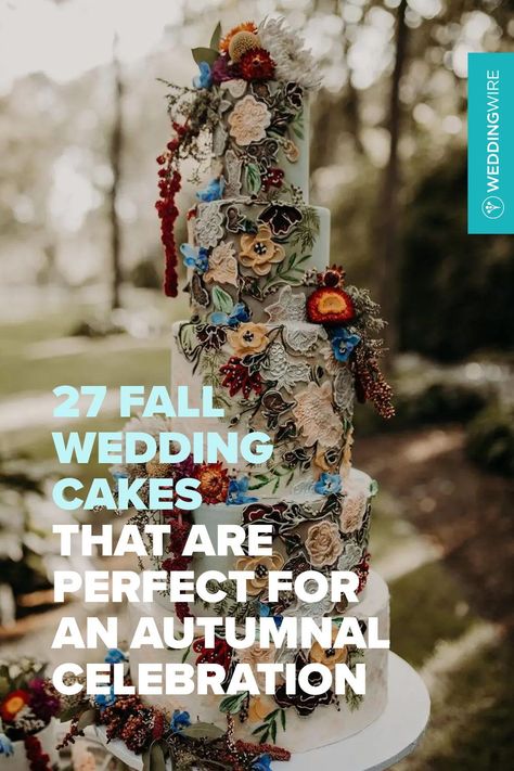 Fall Inspired Wedding Cakes, September Wedding Cake Ideas, Fall Themed Cakes Autumn, Wedding Cake Fall Flowers, Fall Wedding Cake Ideas, Fall Theme Cakes, Fall Themed Wedding Cakes, Autumn Wedding Cake, Autumn Wedding Cakes