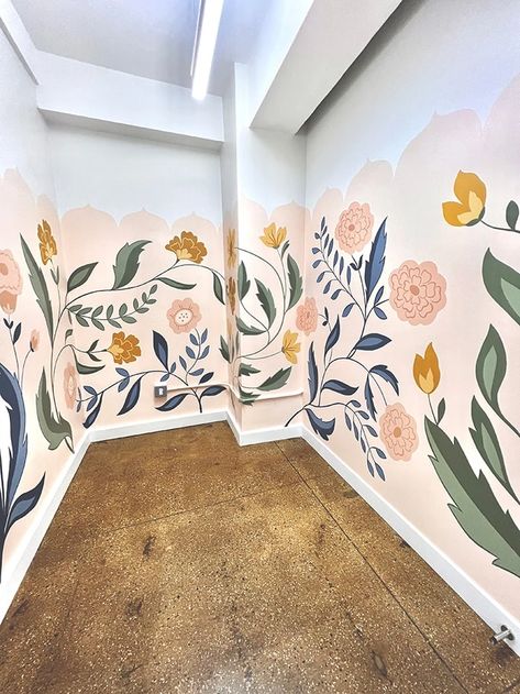 My Life in Color: My Unexpected Journey to Being a Muralist - The House That Lars Built Wall Murals Home, Floral Wall Murals Painted, Easy Flower Mural, Diy Floral Mural, Painted Flower Mural, Flowers Painted On Wall, Painted Flowers On Wall, Floral Painted Wall, Flower Mural Wall Paintings