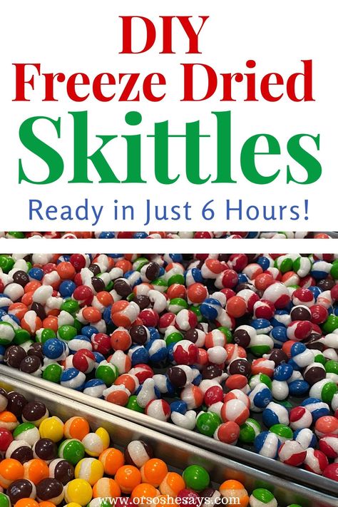 You didn't know you could freeze dry Skittles so fast, did you?? You totally can! I'll share the secret. #freezedryer #freezedriedfood #harvestright #emergencypreparedness #foodstorage Freeze Drying Meals Recipes, How To Freeze Dry Skittles, Freeze Drying Candy Recipes, How To Freeze Dry Candy At Home, Freeze Dry Candy Diy, How To Freeze Dry Food At Home, Freeze Dried Candy Recipe, How To Make Freeze Dried Candy, Freeze Dried Candy Diy