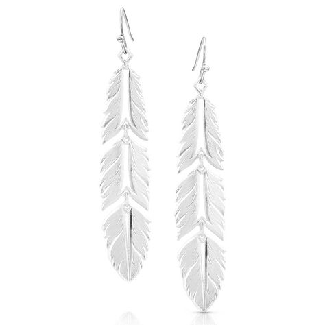 Freedom Feather American Made Earrings | Montana Silversmiths Montana Silversmith Jewelry, Feather Earrings Silver, Girl Cowboy Boots, Twisted X Boots, Western Earrings, Silver Feather, French Wire, Feather Earrings, Girls Boots