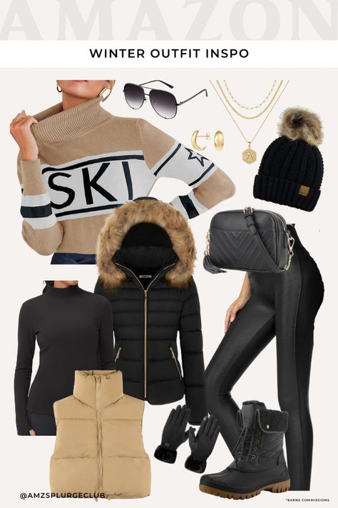 Ski resort outfit, ski bunny, what to wear in the moutains, womens winter outfit inspiration, aspen outfit, winter fashion ideas, moutain fashion Aspen Outfit Winter, Snow Bunny Outfit, Ski Resort Outfit, Outfit Ski, Ski Outfit For Women, Winter Fashion Ideas, Ski Trip Outfit, Apres Ski Outfits, Ski Bunny