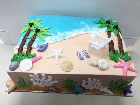 Palm Tree Cakes, Ocean Birthday Cakes, Pastel Rectangular, Ocean Cake, Beach Themed Cakes, Ocean Cakes, Ocean Birthday, Beach Cakes, Fairy Cakes