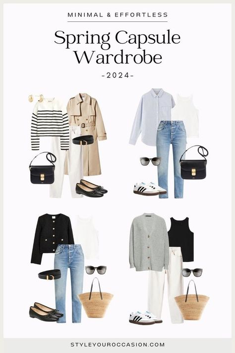 If you are looking for inspiration for spring outfits, this spring capsule wardrobe edition for 2024 is your answer. This elevated, effortless, and classic casual spring capsule wardrobe will take you from day to night. Spring outfits 2024 trends Chic Capsule Wardrobe, Capsule Wardrobe Casual, Capsule Wardrobe Women, Spring Summer Capsule Wardrobe, Classic Capsule Wardrobe, Capsule Wardrobe Outfits, Fashion Capsule Wardrobe, Spring Capsule, Europe Outfits