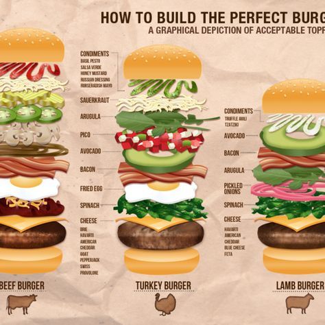 How to build the perfect burger: a graphical depiction of acceptable toppings How To Build A Burger, Best Burger Toppings, Build A Burger, Perfect Burger Recipe, Types Of Burgers, Lamb Patties, Burger Order, Perfect Burger, Types Of Sandwiches